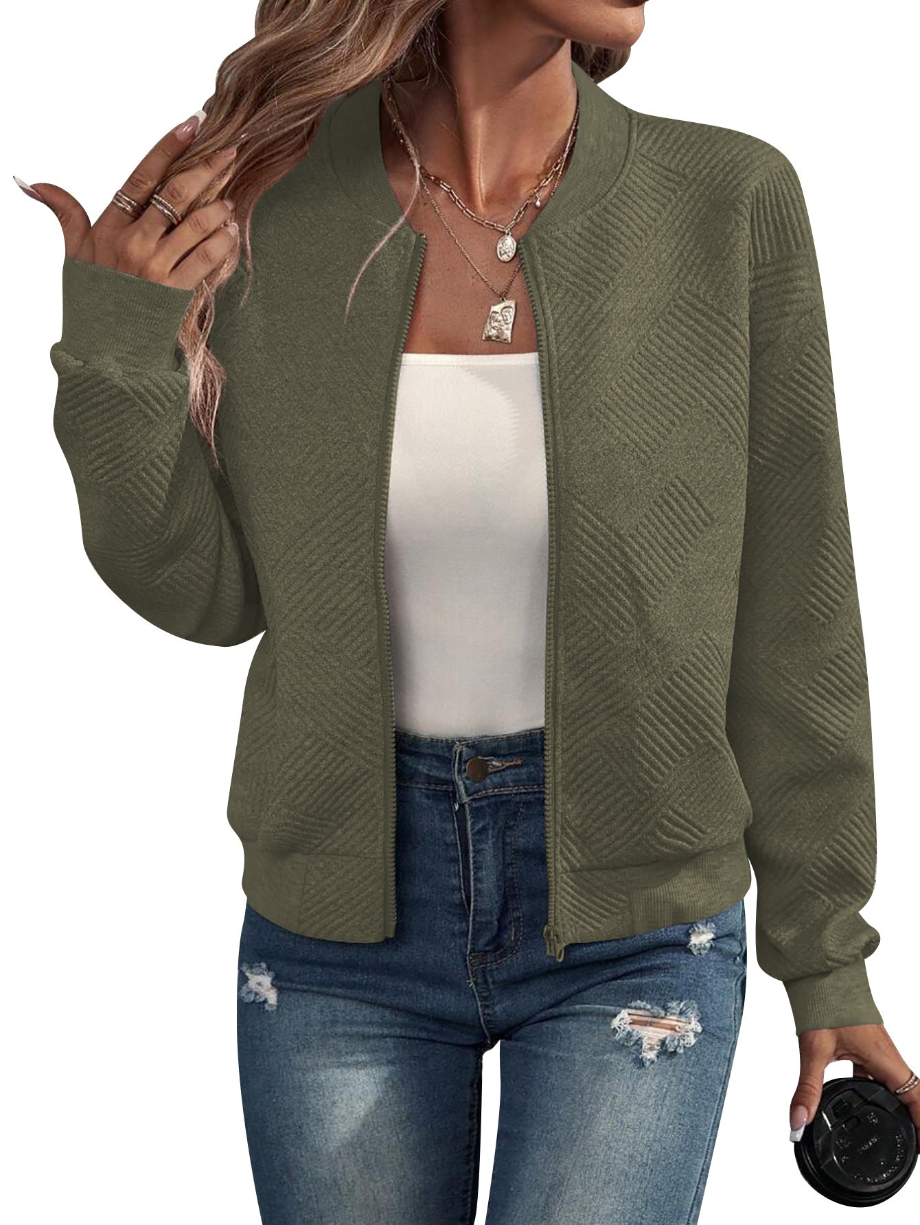 Doretta | Textured Bomber Jacket with Zipper