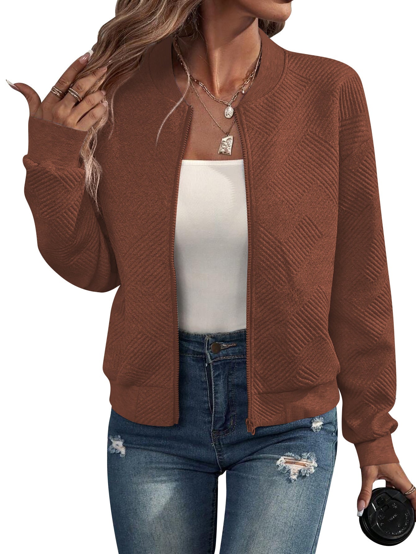Doretta | Textured Bomber Jacket with Zipper